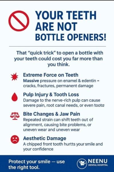 Your teeth are not bottle openers and should not be used to open bottles